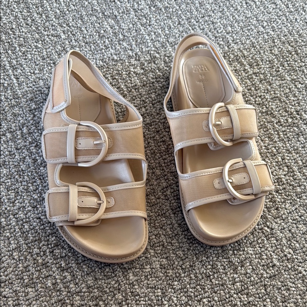 Zara Beige Tan Sheer Mesh Dad Sandals Shoes 36 6